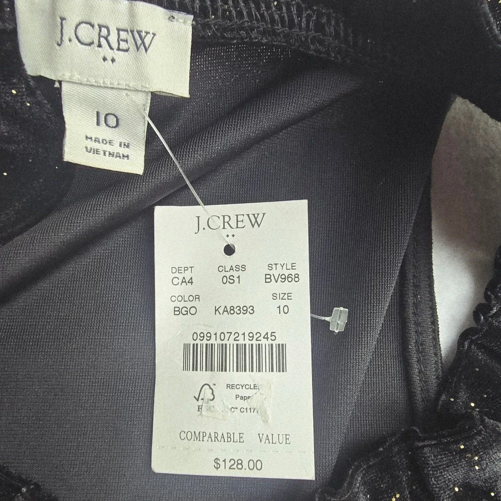 J. Crew NWT -1217‎ Shimmer Velvet Black Tiered Midi Dress BV968 Womens Size 10